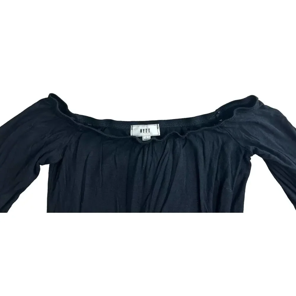 Revolve NYTT Black Bodysuit Off the Shoulder Sz 2 Long Bell Sleeves Fitted Top
